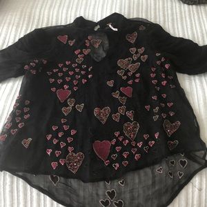 Free People Sheer Sequence Blouse Size XS